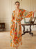 Vintage Orange Enamel Camellia Floral Kimono Robe with Pockets