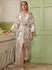 Beige Chinoiserie Floral Long Kimono Robe with Pockets